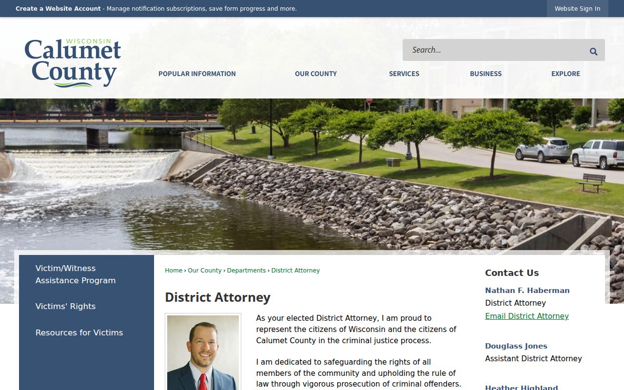 Calumet County criminal court cases District Attorney office information