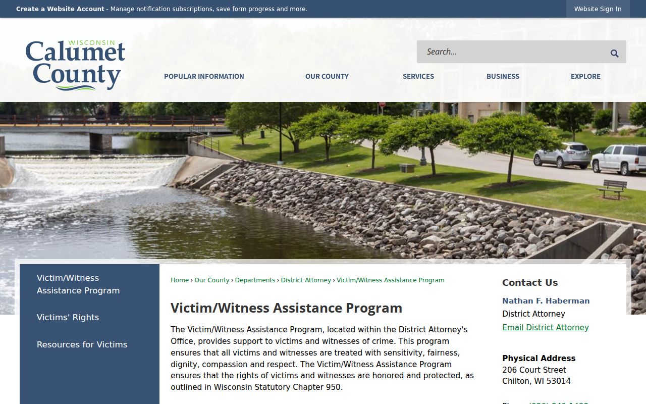 Calumet County criminal court cases victim and witness services