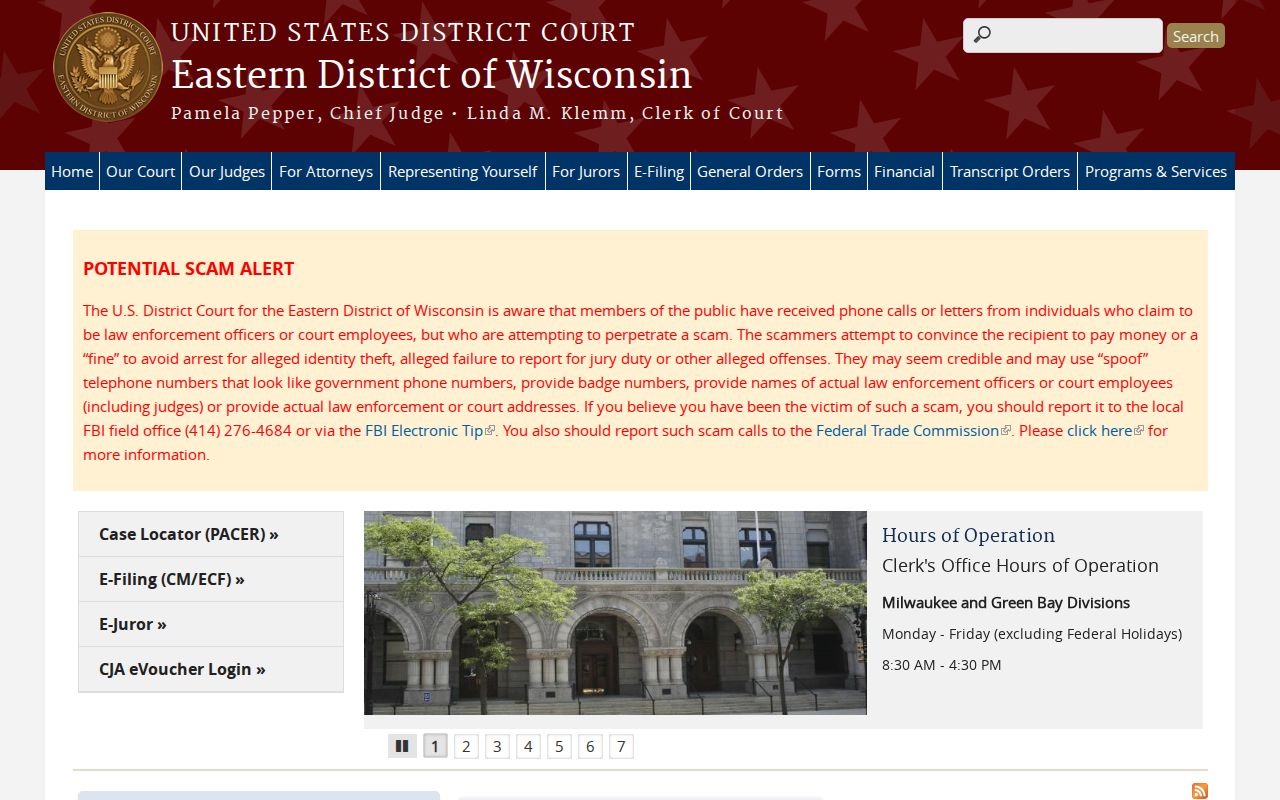 Federal criminal records court serving Calumet County