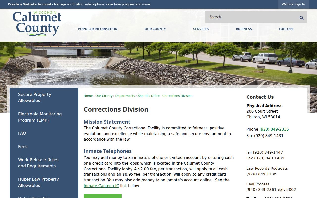 Calumet County criminal booking and current inmate record links