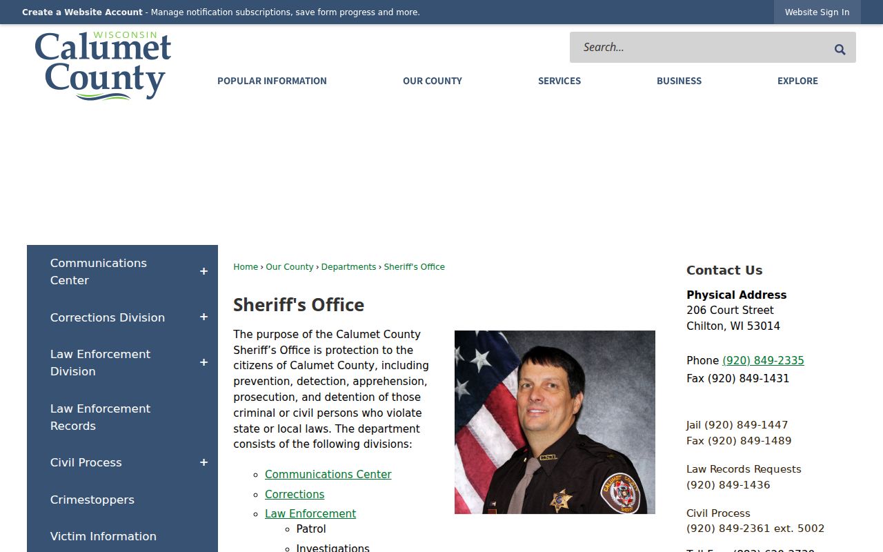 Calumet County criminal records and Sheriff's Office contacts