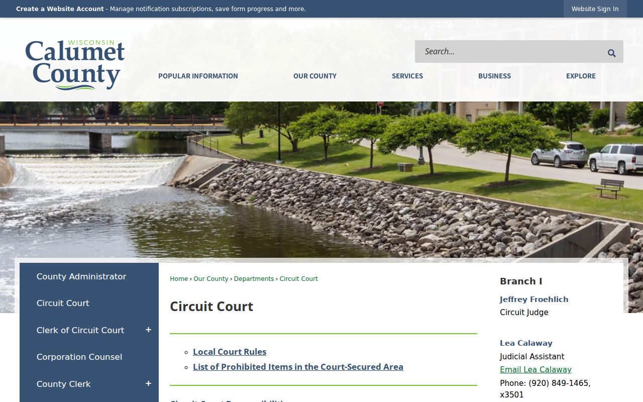 Calumet County criminal record contacts for two Circuit Court branches
